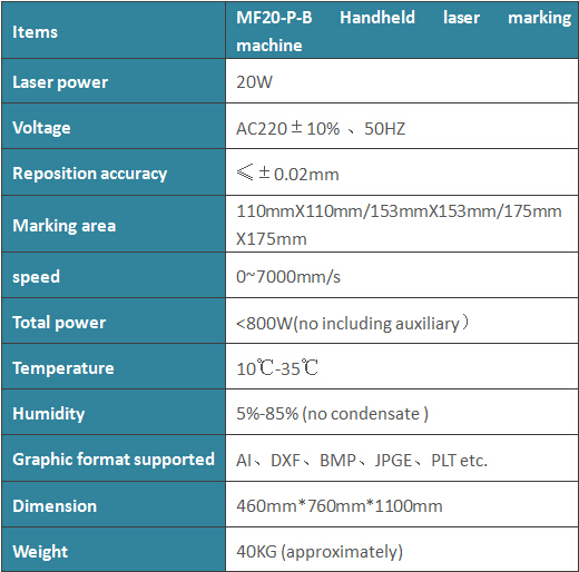 handheld laser marking machine parameter